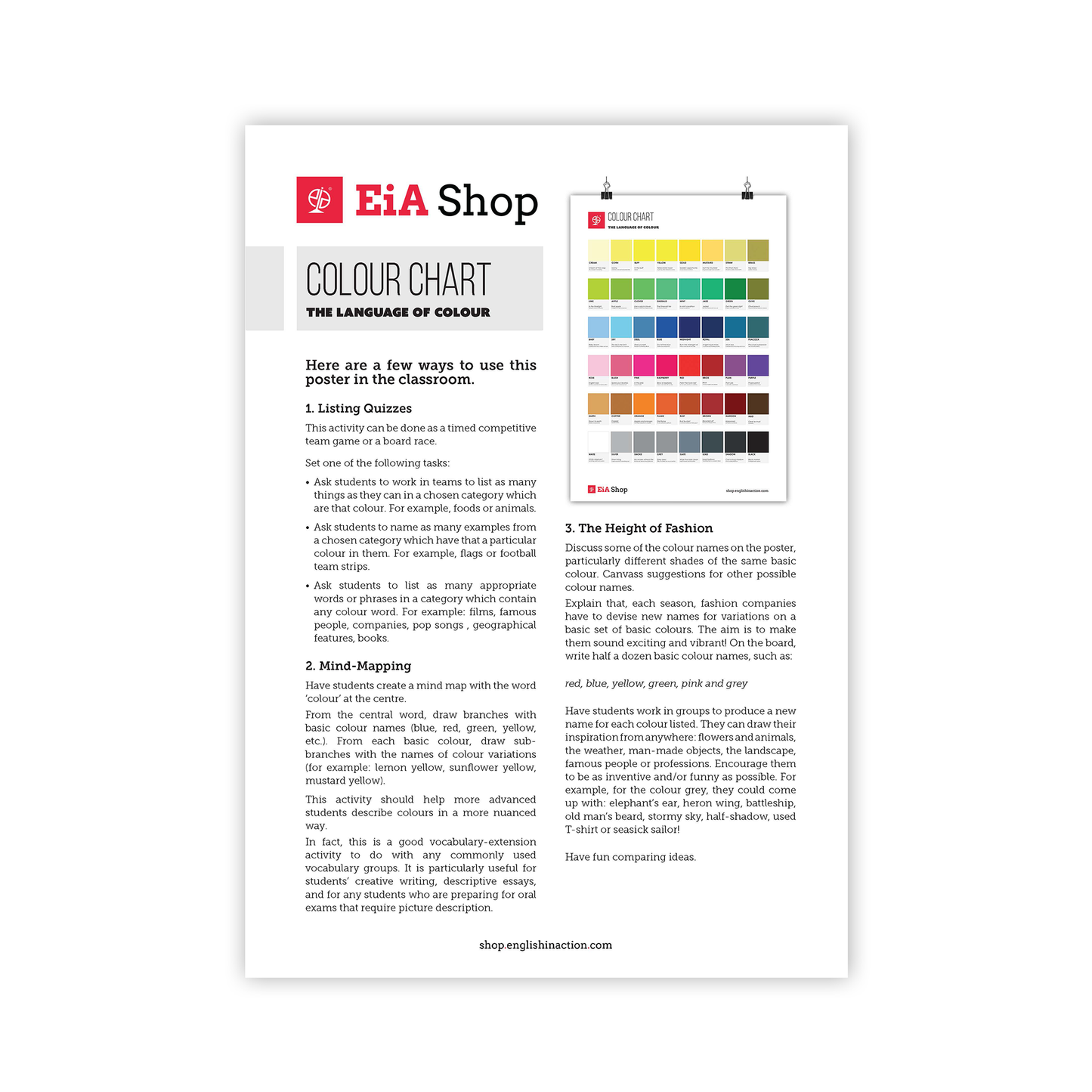 English Colour Chart Poster | EFL Resource for Teaching Colours and Visual Learning