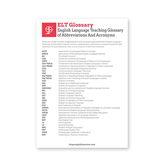 ELT Glossary | Abbreviations and English Exam Acronyms for TEFL and EFL Teachers - TEFL-Toolkit.com
