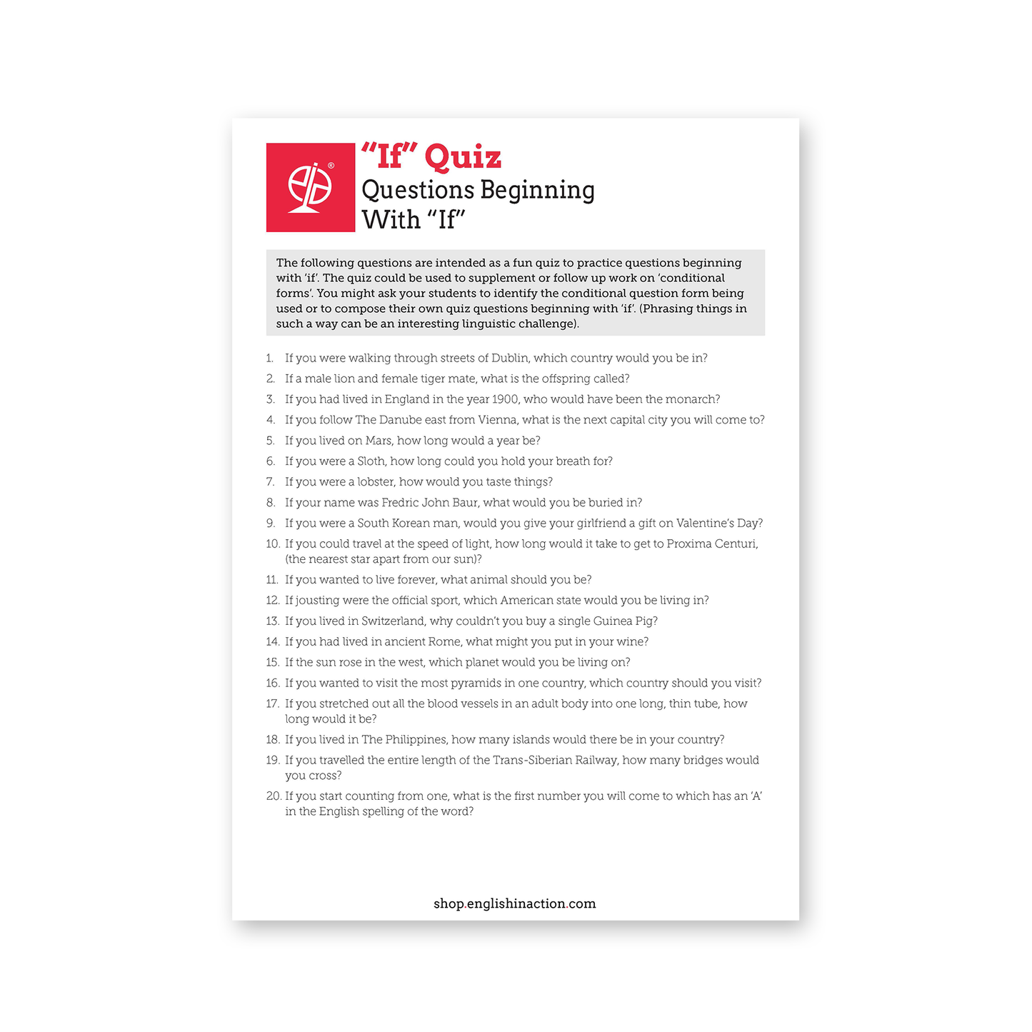 If Quiz – EFL Worksheet for Practising Conditionals and 'If' Questions