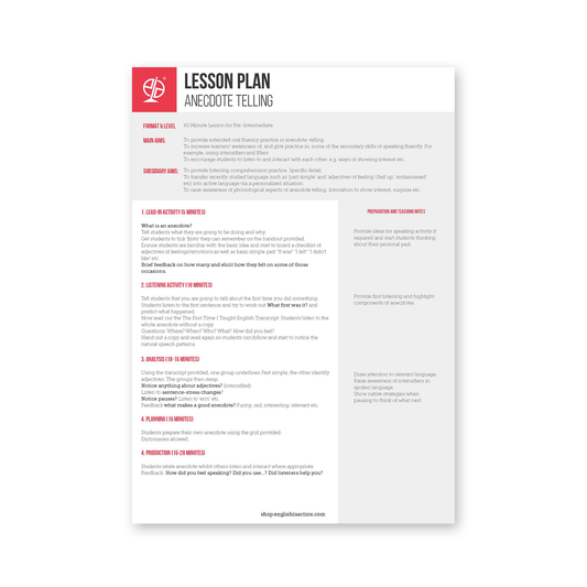 Anecdote Telling Lesson Plan | EFL Resource for Conversational English Practice - shop.englishinaction.com