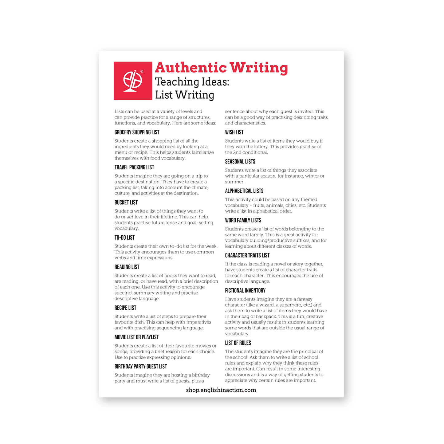 Authentic Writing Templates | EFL Resource for Emails, CVs, Blogs and More - shop.englishinaction.com