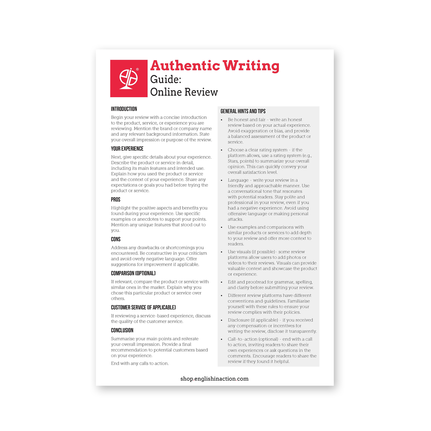 Authentic Writing Templates | EFL Resource for Emails, CVs, Blogs and More - shop.englishinaction.com