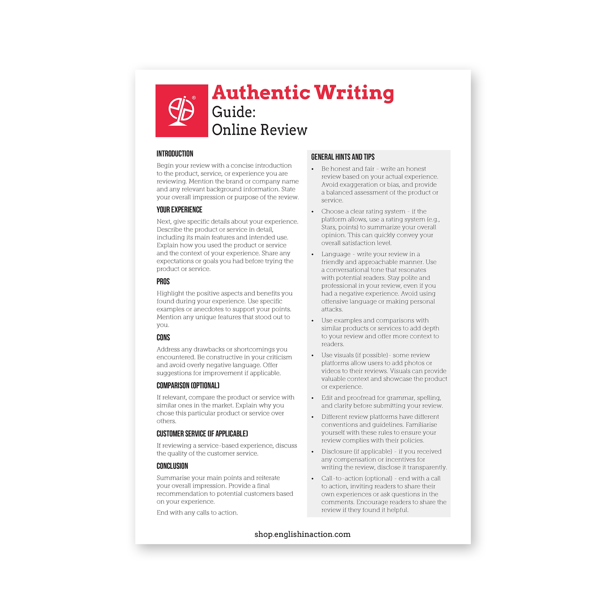Authentic Writing Templates | EFL Resource for Emails, CVs, Blogs and More - shop.englishinaction.com