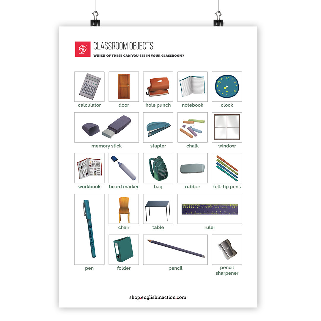 Classroom Objects Poster | EFL Resource for Visual Vocabulary Practice - TEFL-Toolkit.com
