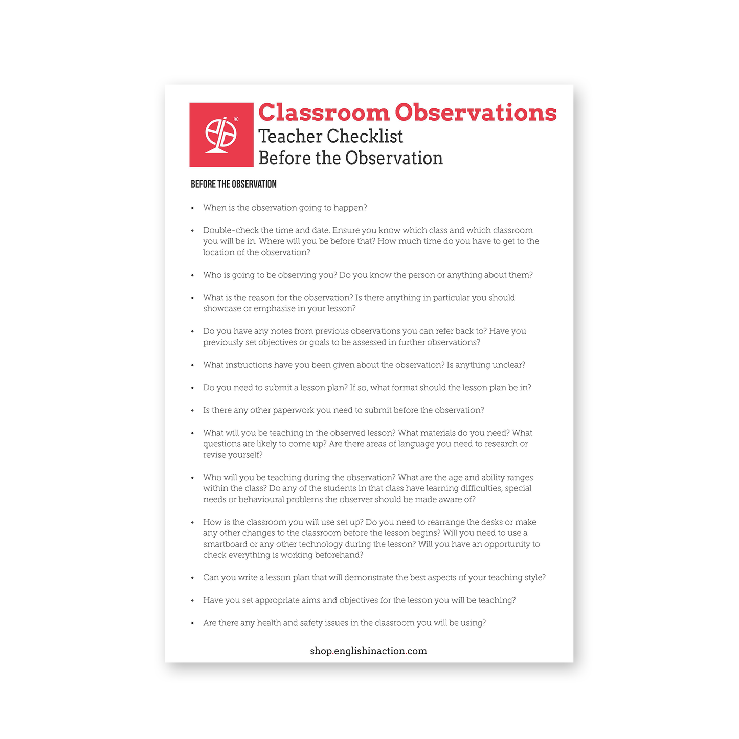 Classroom Observation Checklist | TEFL/ESOL Resource for Teacher Evaluation