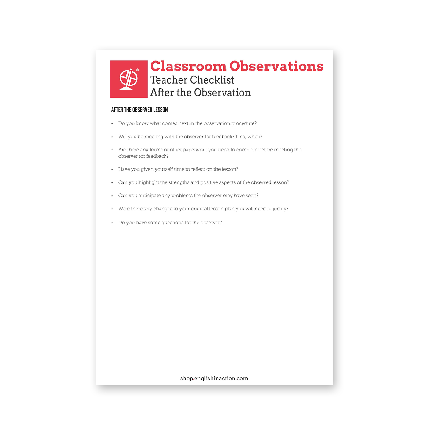Classroom Observation Checklist | TEFL/ESOL Resource for Teacher Evaluation