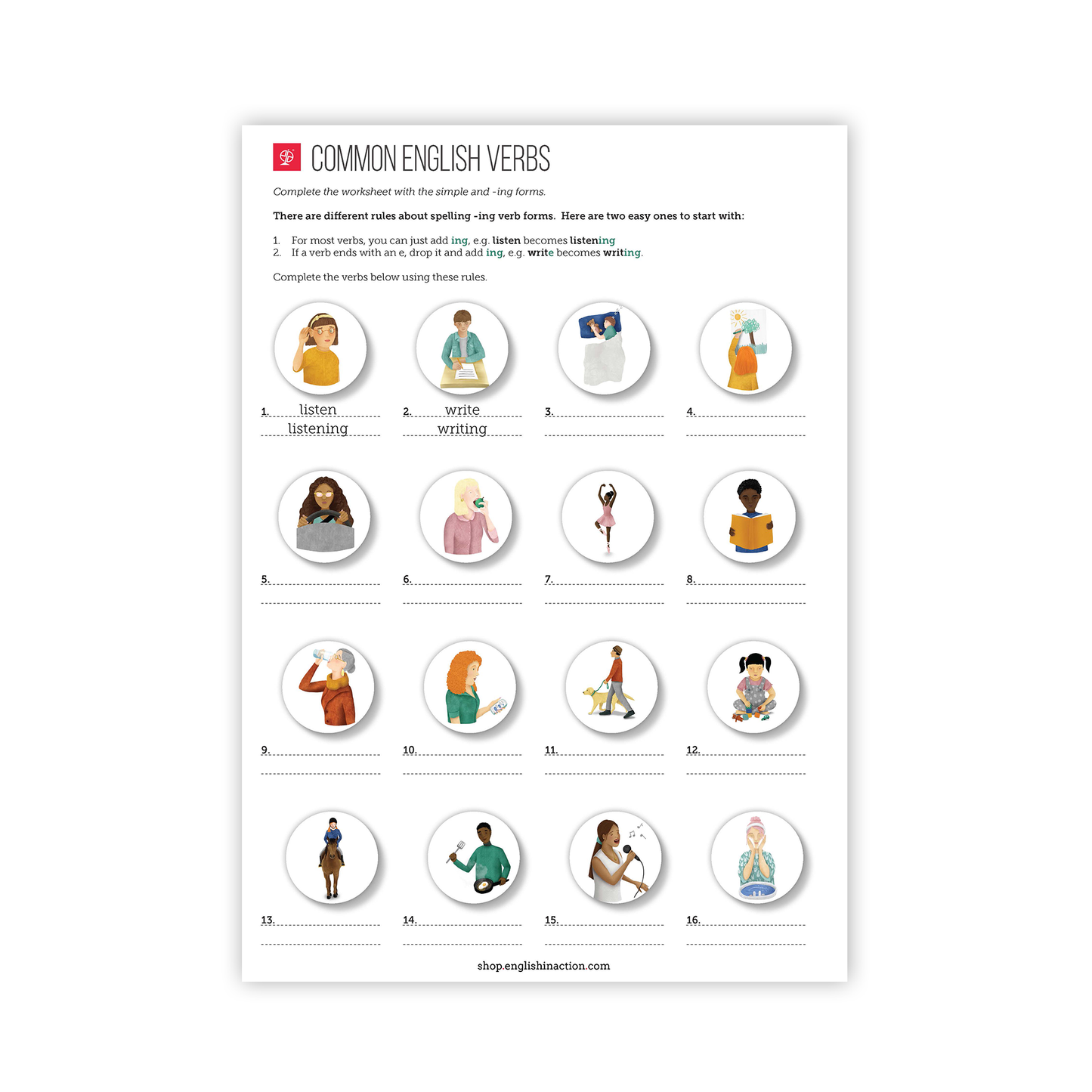 25 Common English Verbs Worksheet | EFL Resource for Verb Practice - shop.englishinaction.com