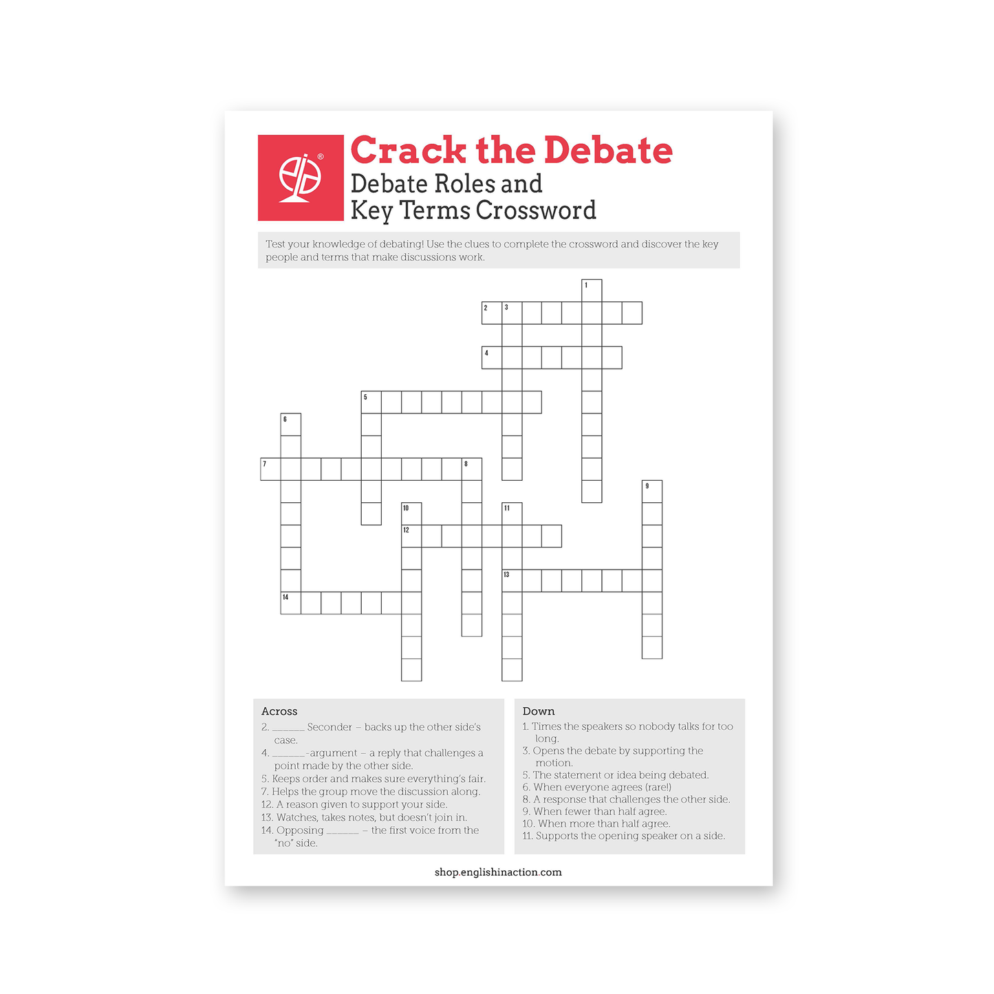 A Debate in Action | ESL Debate Story & Vocabulary Crossword for Classroom Learning