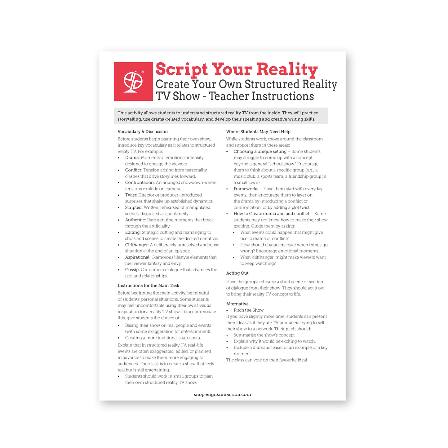 Drama or Reality? Text and Activities | EFL Resource