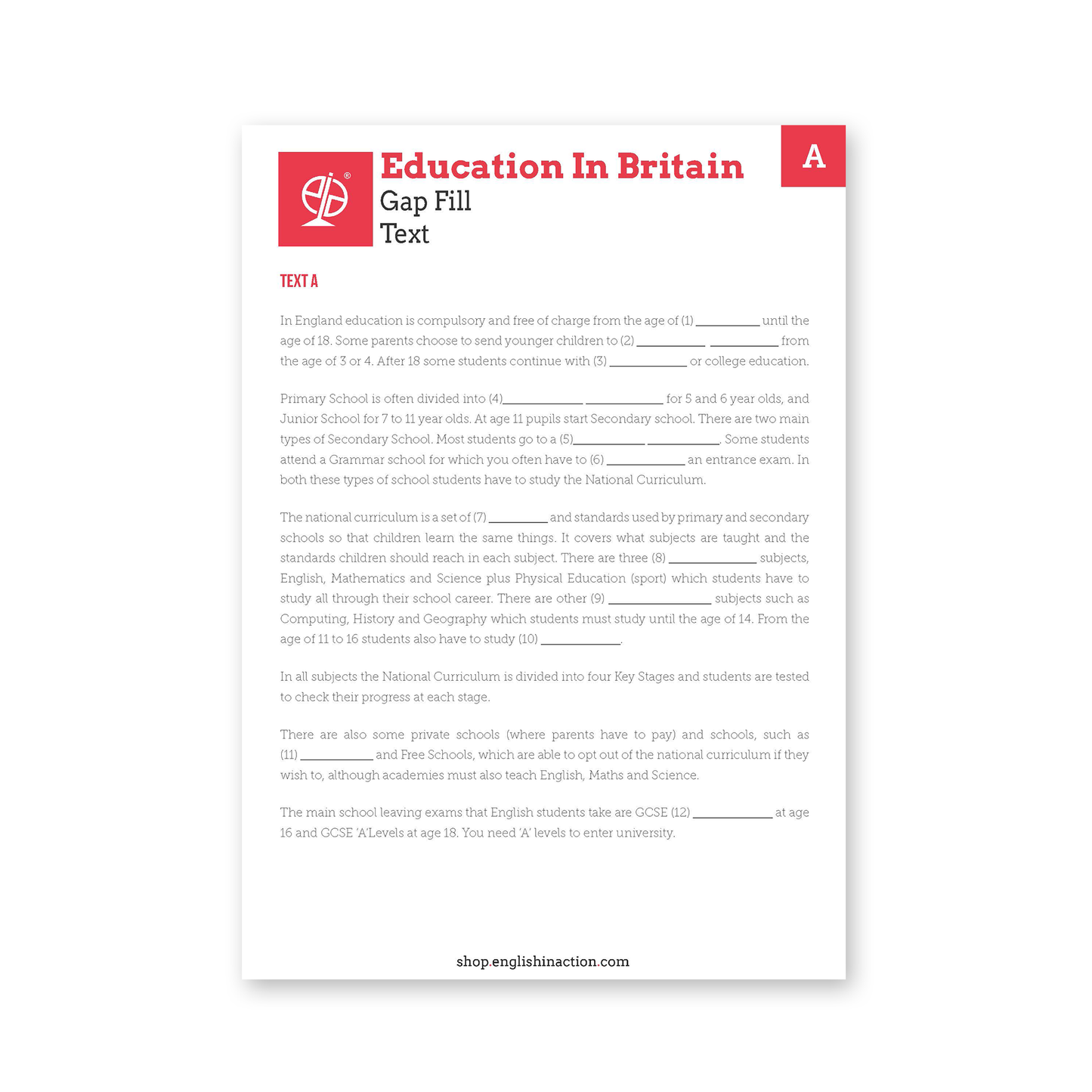 Education in Britain | EFL Gap Fill Worksheet on the UK School System - TEFL-Toolkit.com