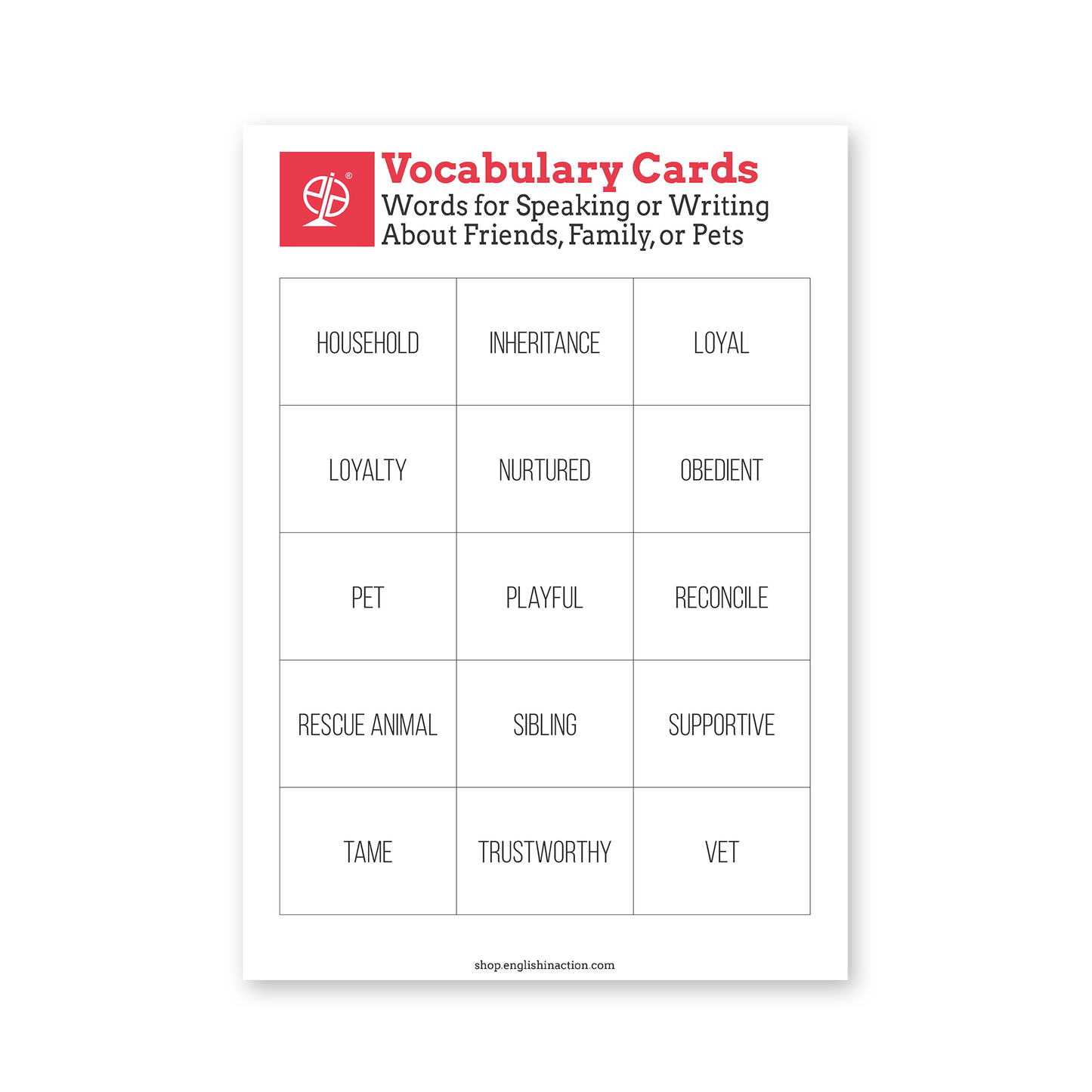 Family, Friends and Pets Vocabulary | EFL Worksheet