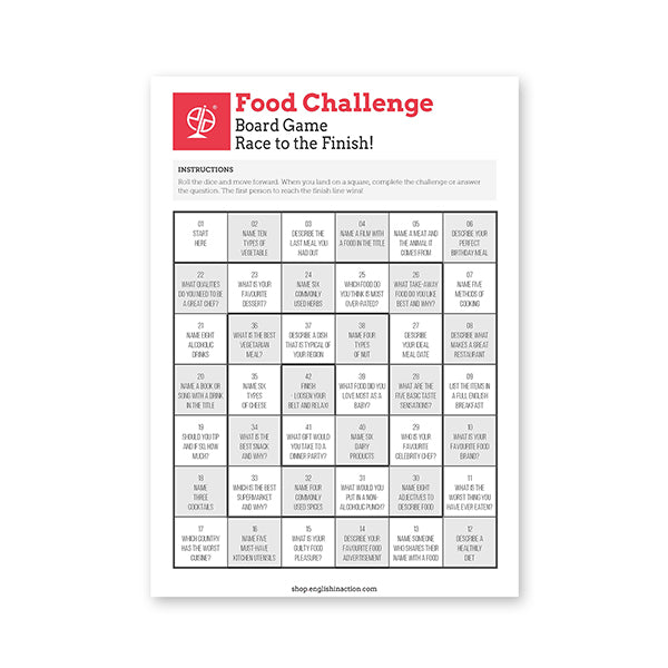 Food Challenge | Downloadable ESL Board Game - TEFL-Toolkit.com