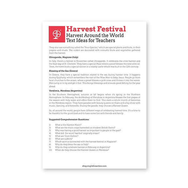 Harvest Festival | EFL Worksheets - TEFL-Toolkit.com