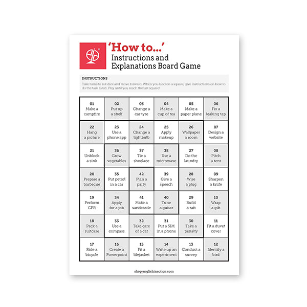How To... Instructions and Explanations | ESL Board Game for Action Verbs and Imperatives - TEFL-Toolkit.com