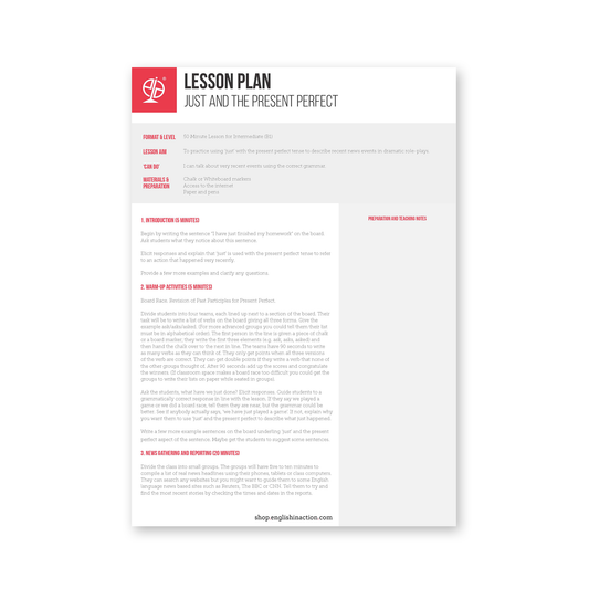 Just and the Present Perfect | EFL Lesson Plan - TEFL-Toolkit.com