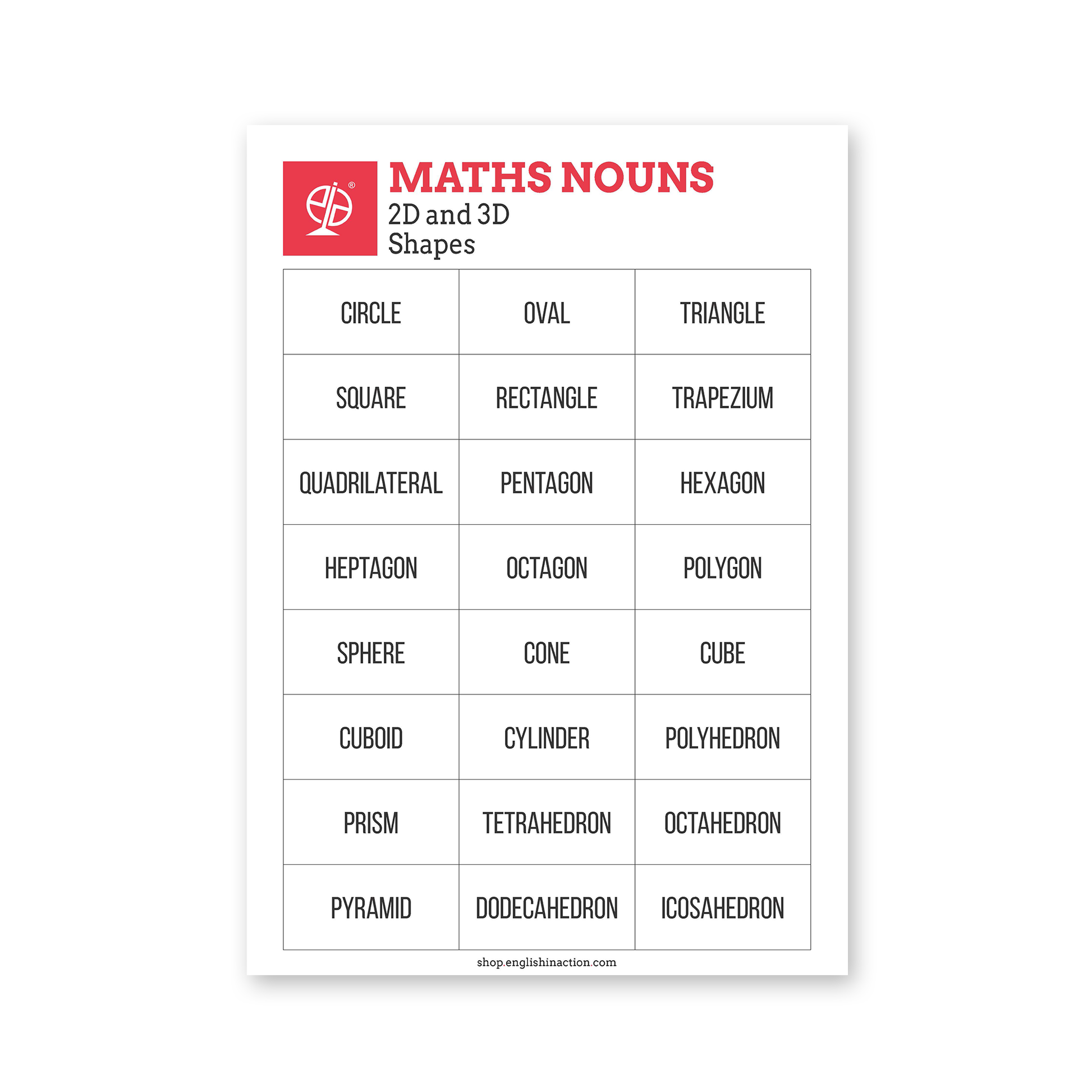 Maths Nouns Vocabulary Cards | EFL Resource - TEFL-Toolkit.com