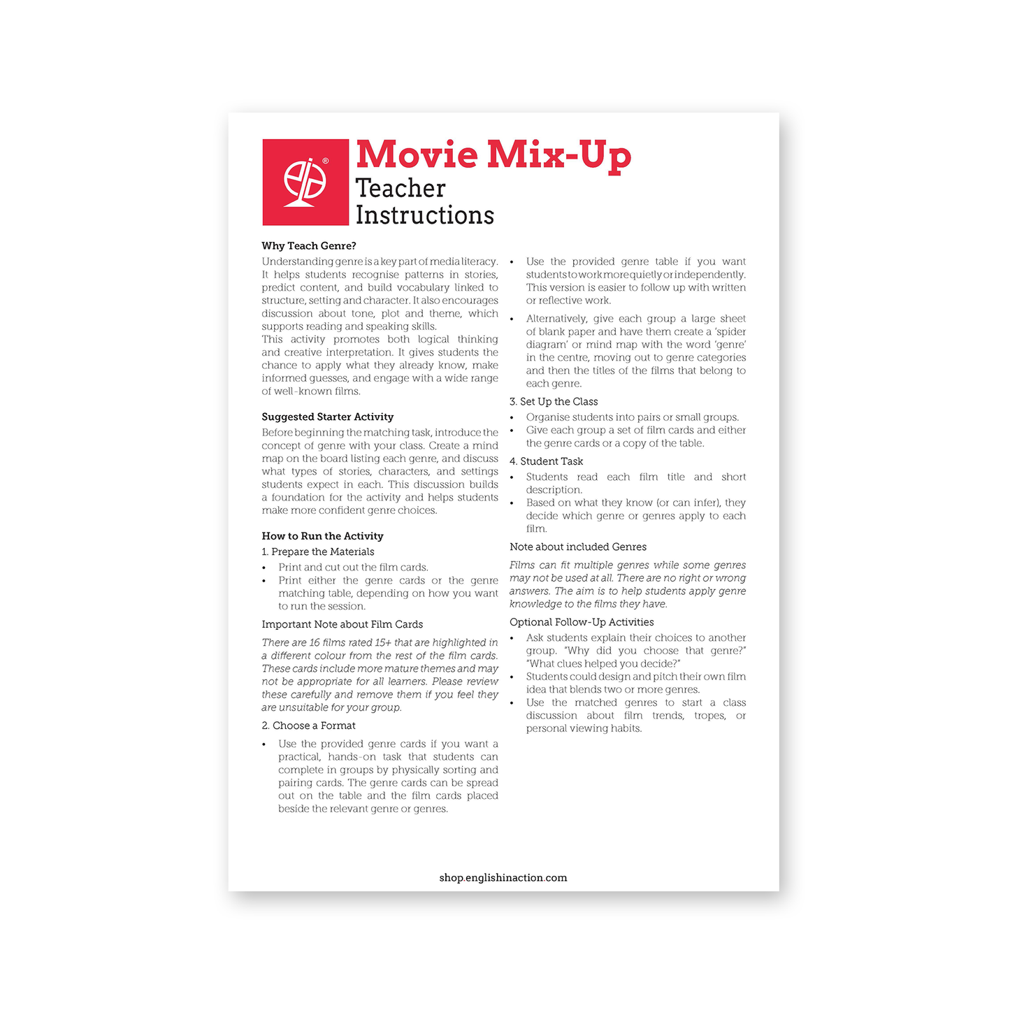 Movie Mix-Up | Genre Matching & Film Literacy Task for English Learners