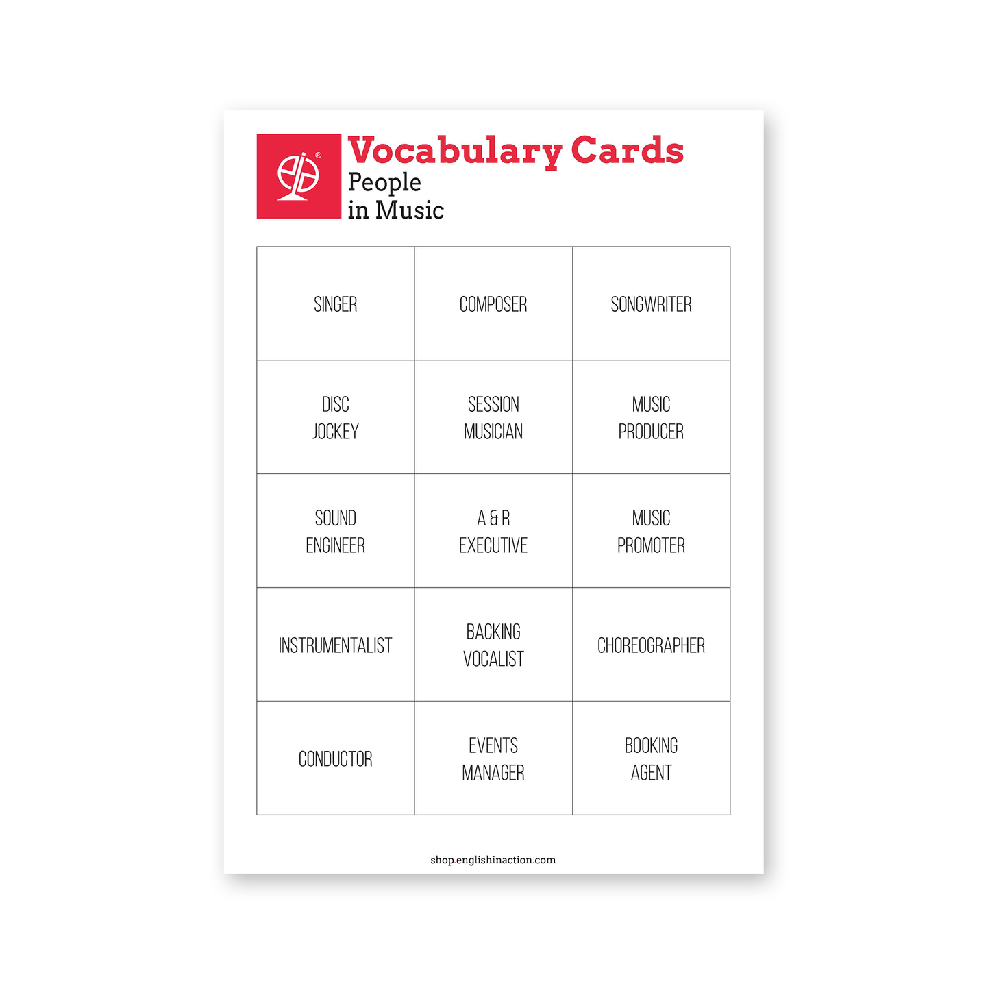 Music & Film Vocabulary | ESL Wordsearches, Crosswords & Printable Cards