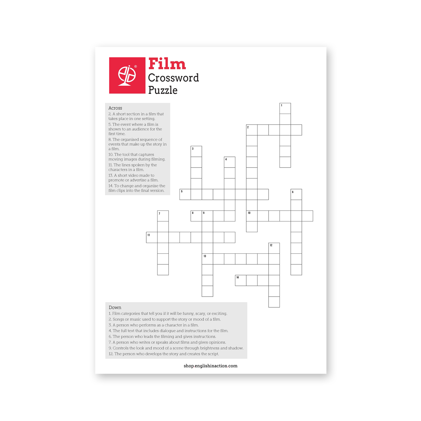 Music & Film Vocabulary | ESL Wordsearches, Crosswords & Printable Cards