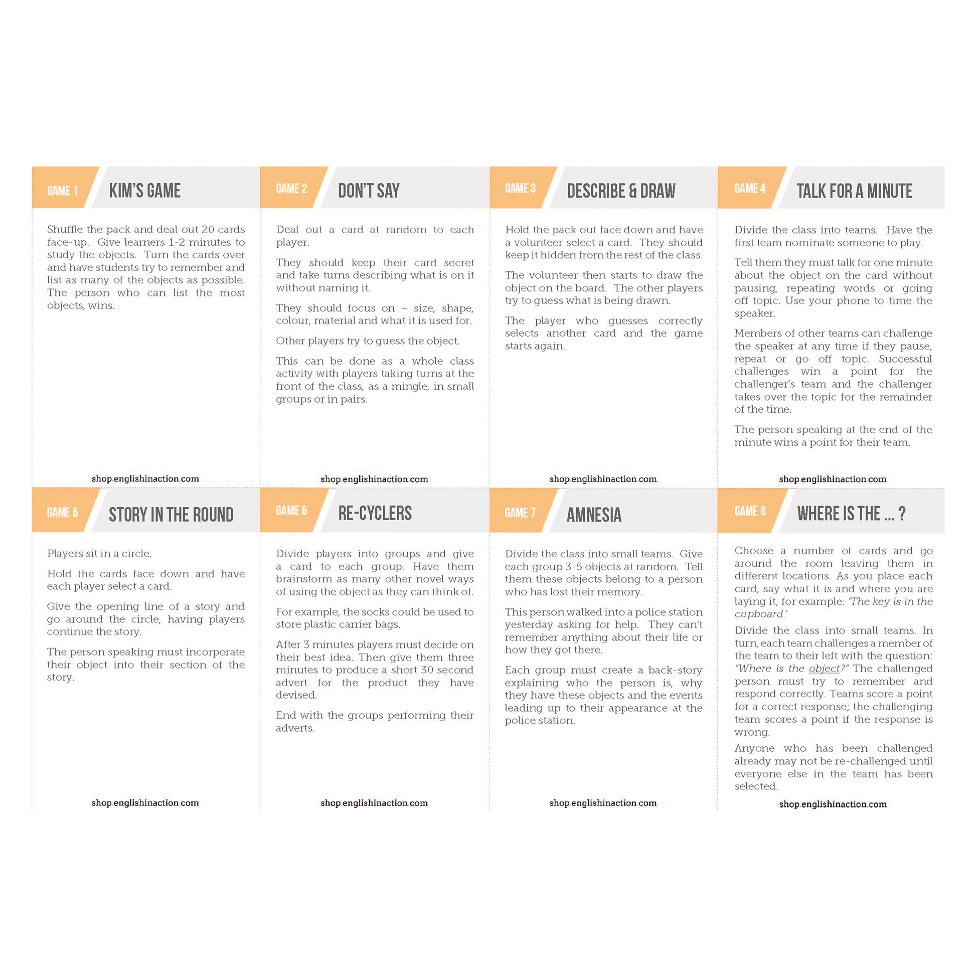 Object Lesson | TEFL Card Games - TEFL-Toolkit.com