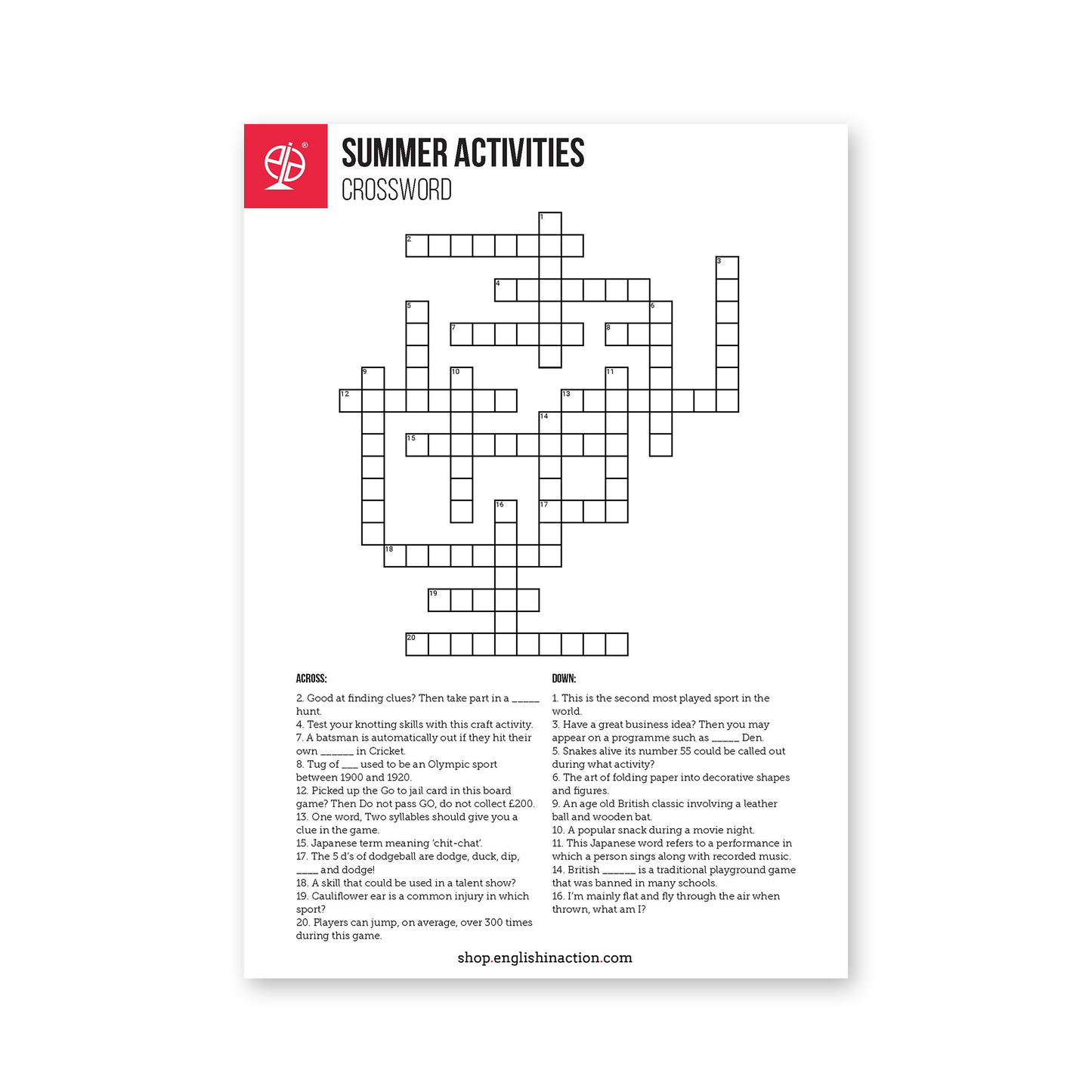 Summer Activities Crossword | EFL Worksheet - TEFL-Toolkit.com