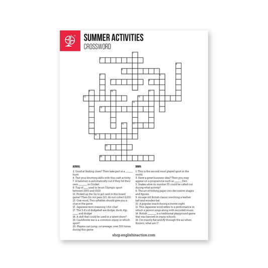 Summer Activities Crossword | EFL Worksheet - TEFL-Toolkit.com