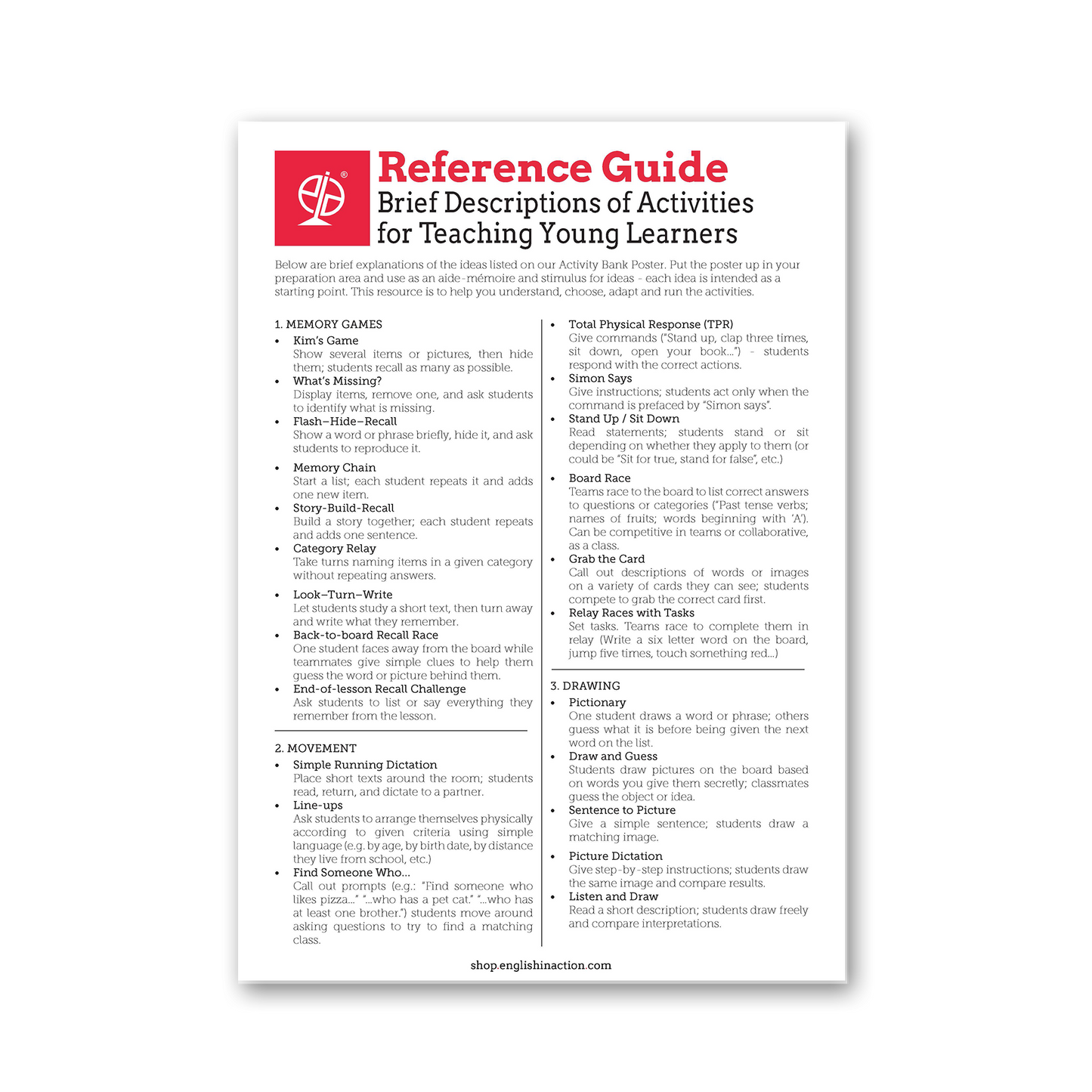 Teaching Young Learners | EFL Activity Poster and Classroom Reference Guide - TEFL-Toolkit.com