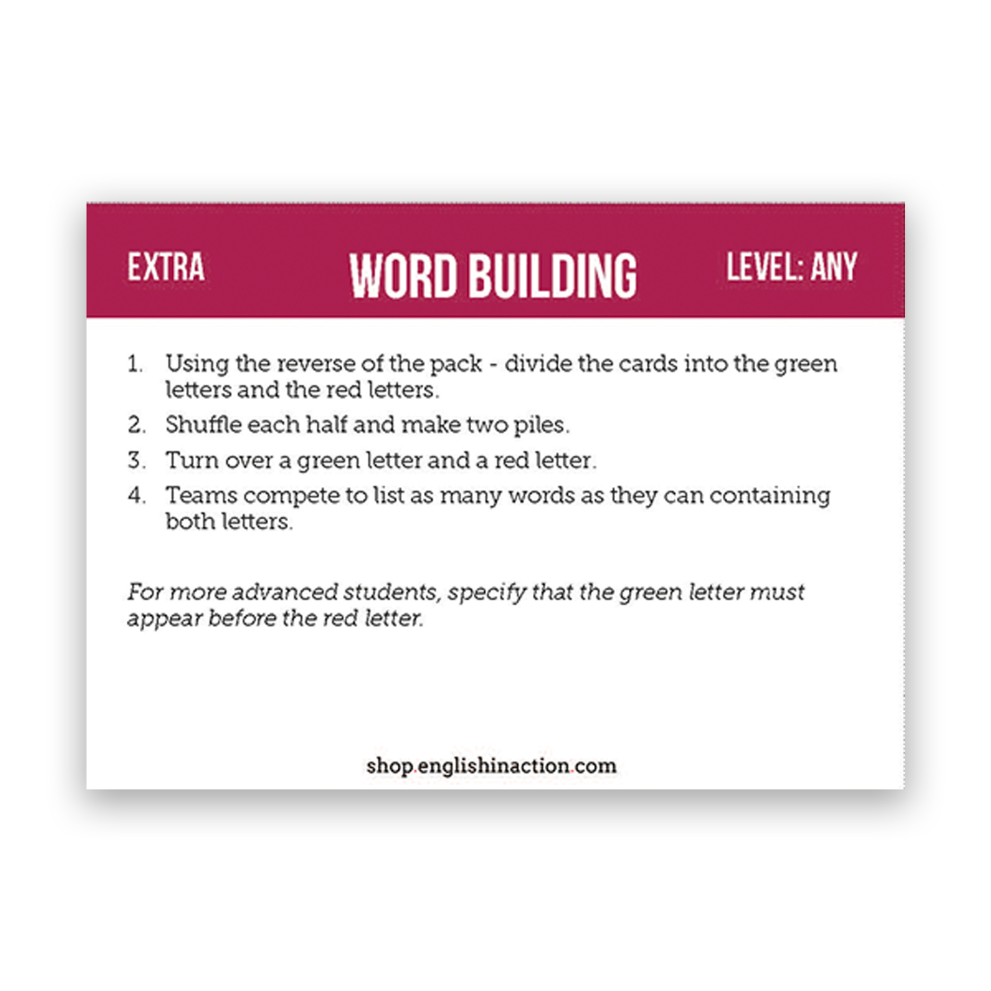 Word Blitz | TEFL Card Games - TEFL-Toolkit.com