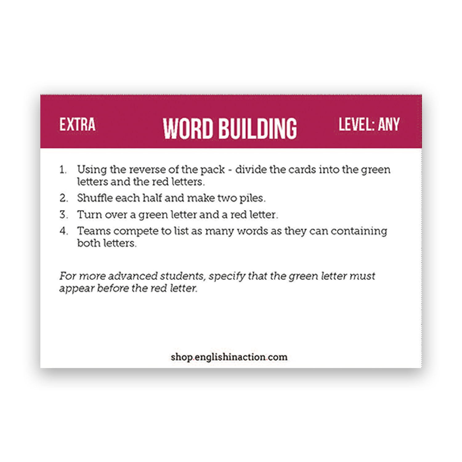 Word Blitz | TEFL Card Games - TEFL-Toolkit.com