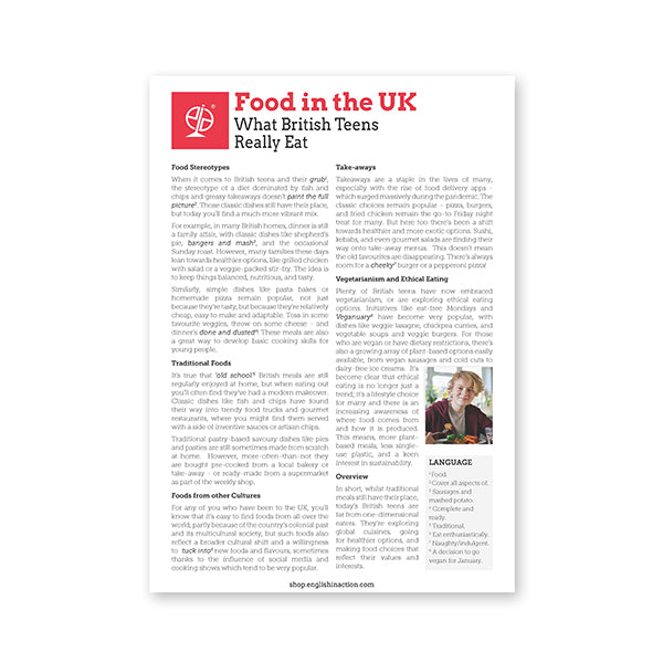 What British Teens Really Eat Text | EFL Resource - TEFL-Toolkit.com