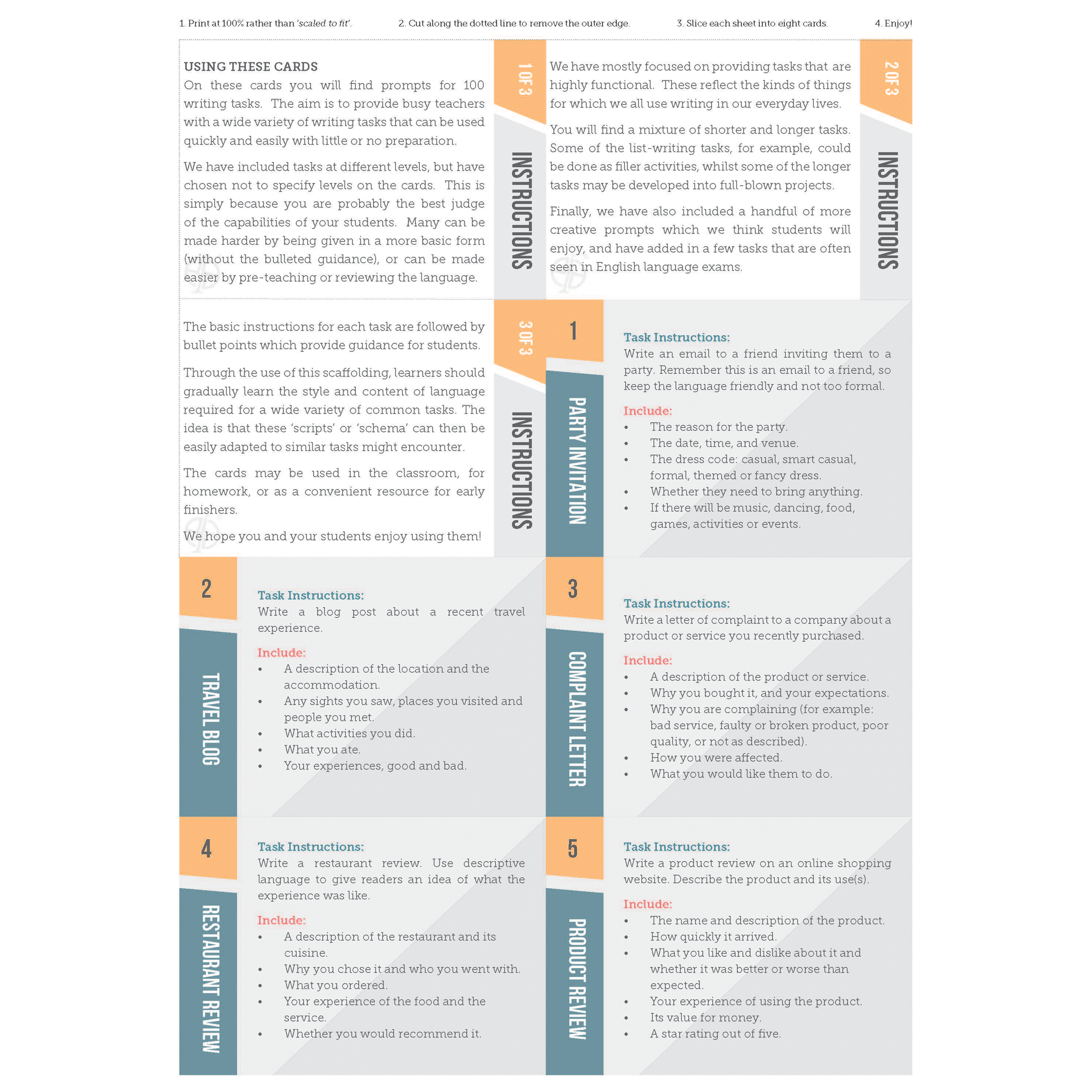 100 Writing Prompts | TEFL Activity Cards for Creative, Exam and Everyday Writing Practice - shop.englishinaction.com