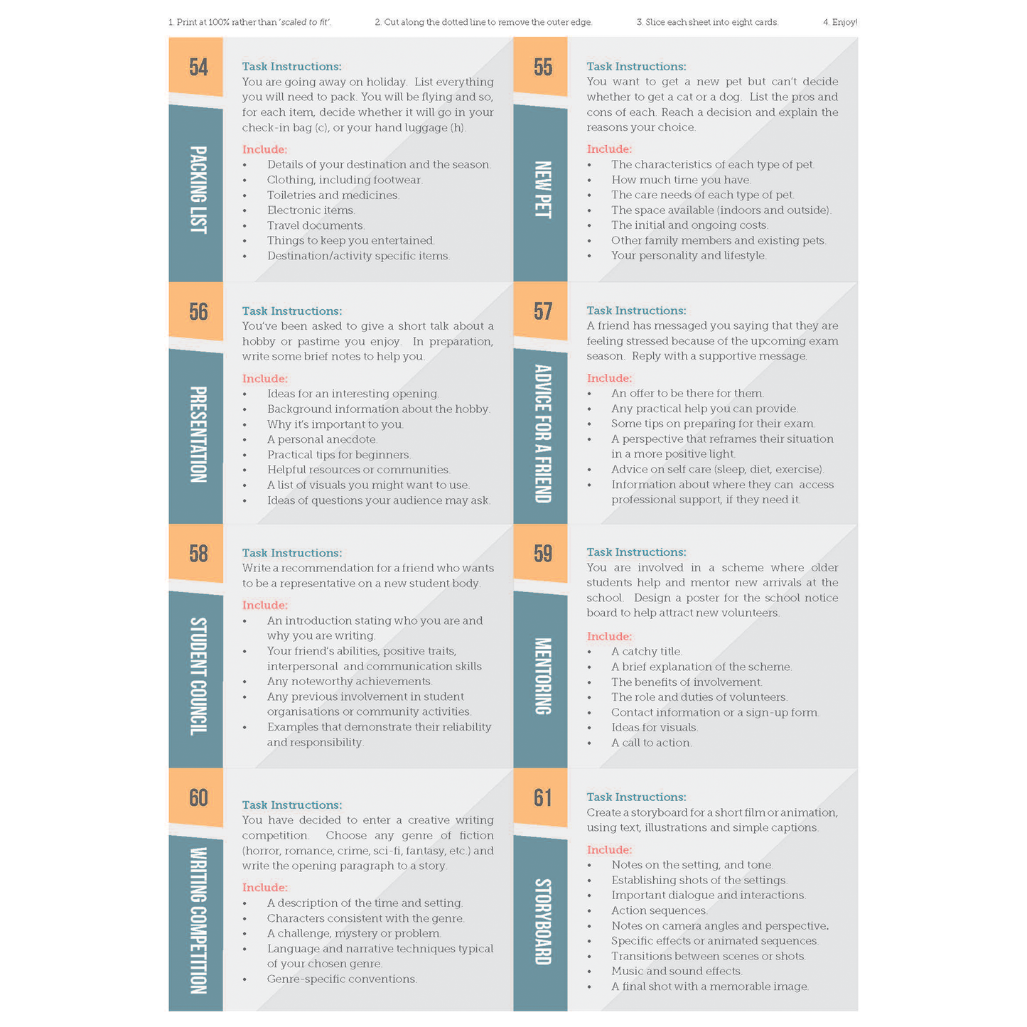 100 Writing Prompts | TEFL Activity Cards for Creative, Exam and Everyday Writing Practice - shop.englishinaction.com