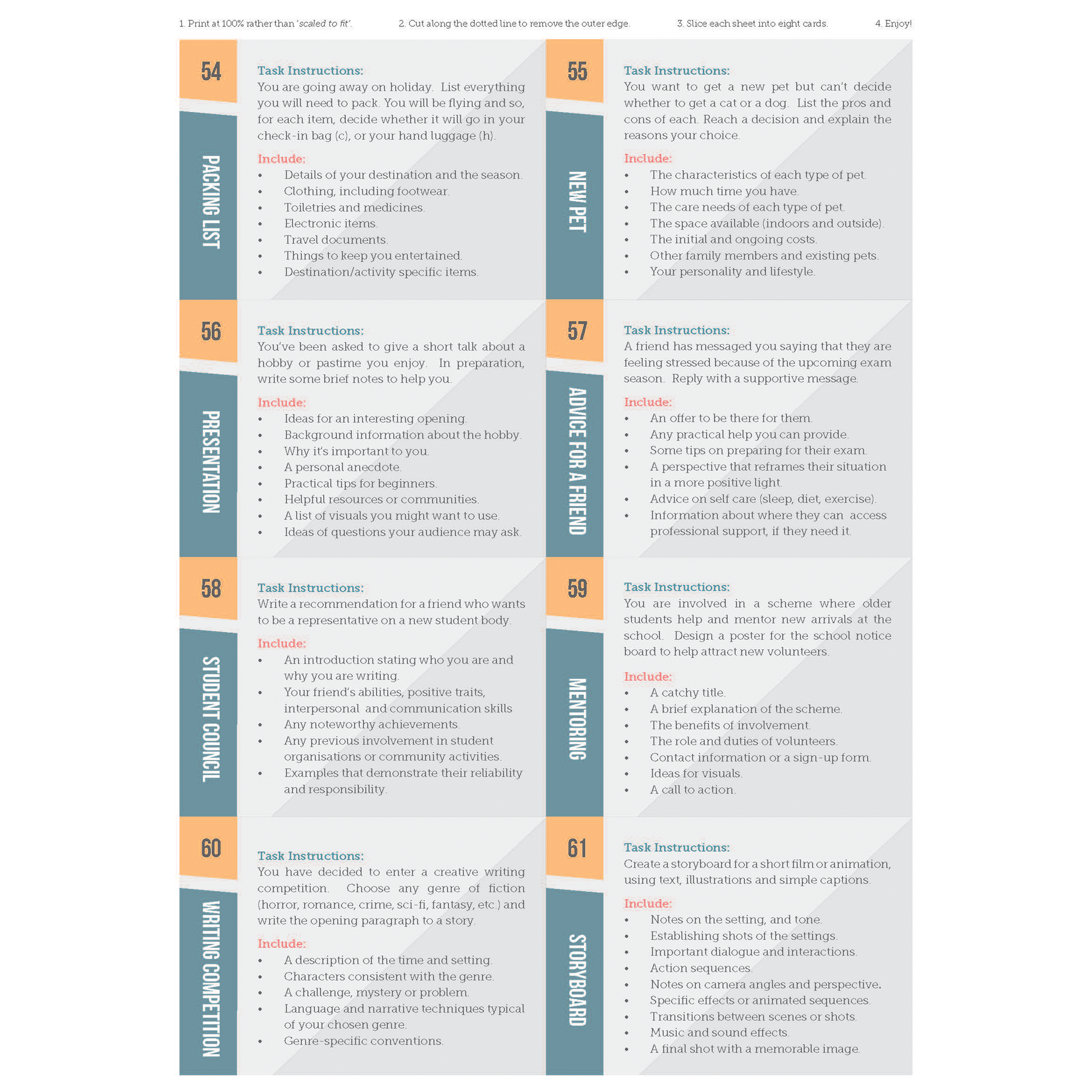 100 Writing Prompts | TEFL Activity Cards for Creative, Exam and Everyday Writing Practice - shop.englishinaction.com