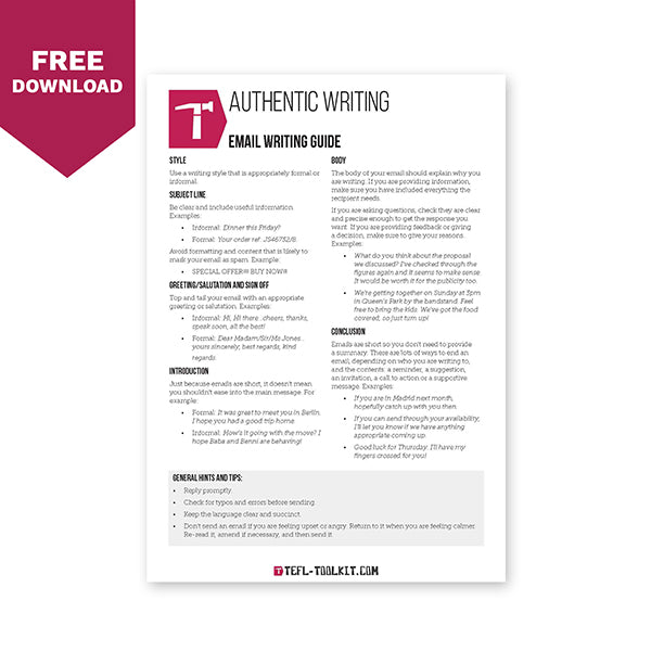 Authentic Writing Templates | EFL Resource - TEFL-Toolkit.com