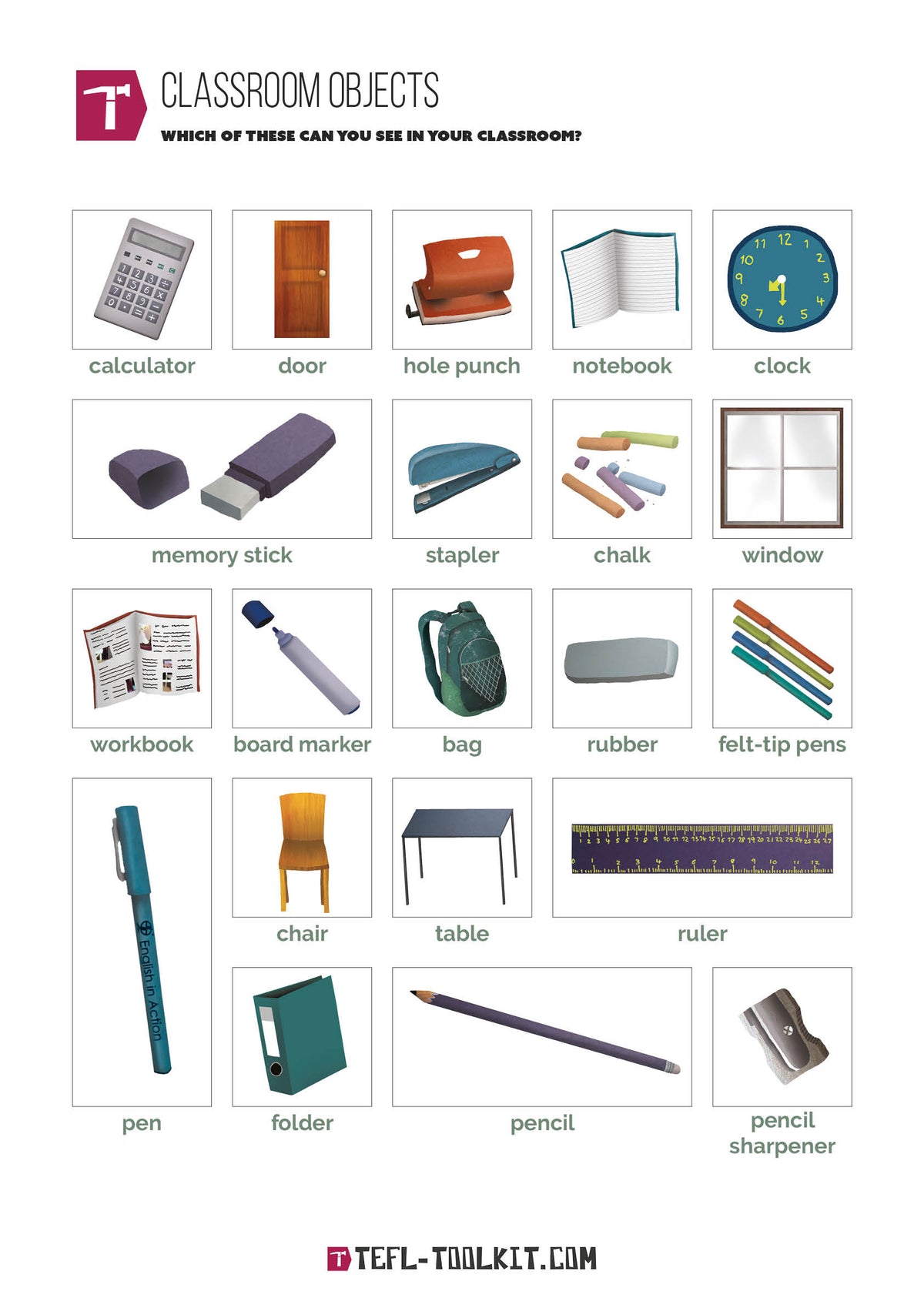Classroom Objects Rouluer Classroom Objects | EFL Classroom Poster – EiA Shop