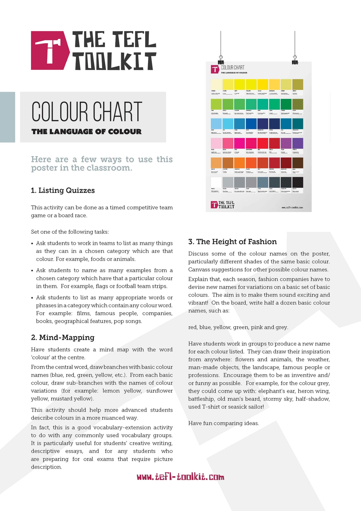 English Colour Chart | Classroom Posters | Virtual Poster - TEFL-Toolkit.com