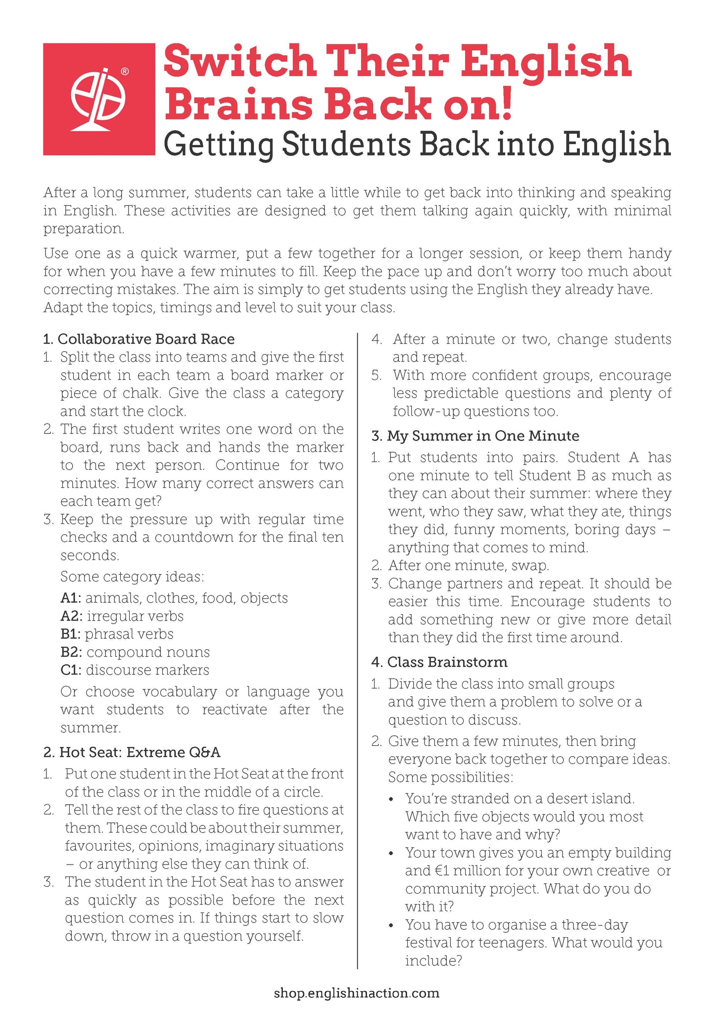 Back to School | EFL & ESL English Activities and Classroom Posters