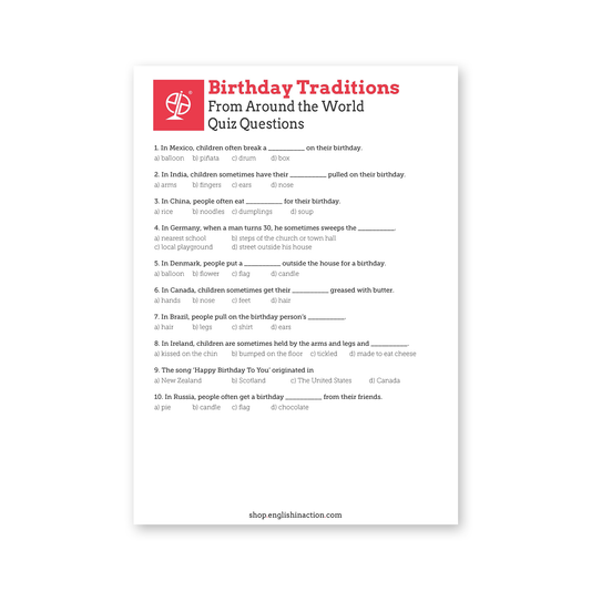 Birthday Traditions | ESL Quiz and Reading Activity on Global Celebrations