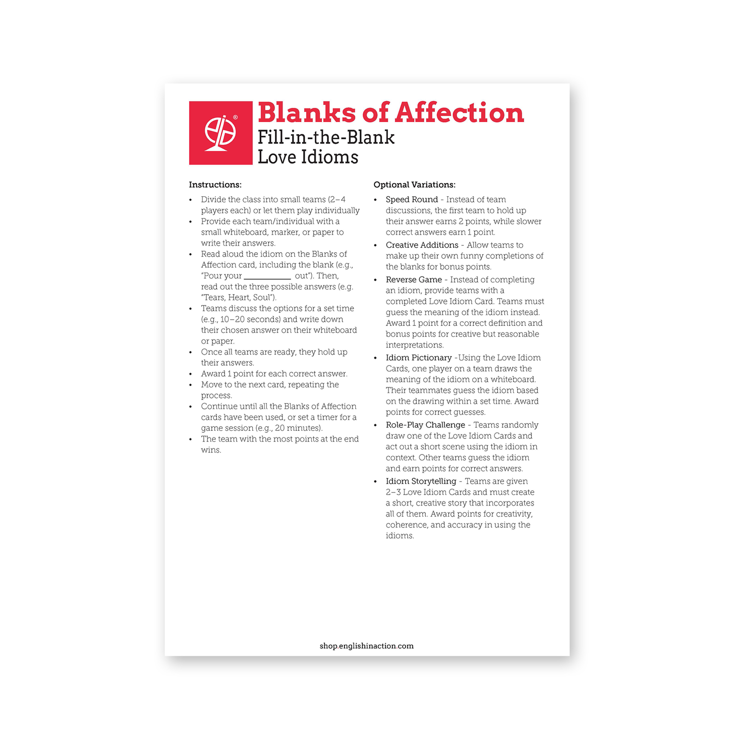 Blanks of Affection | EFL Resource