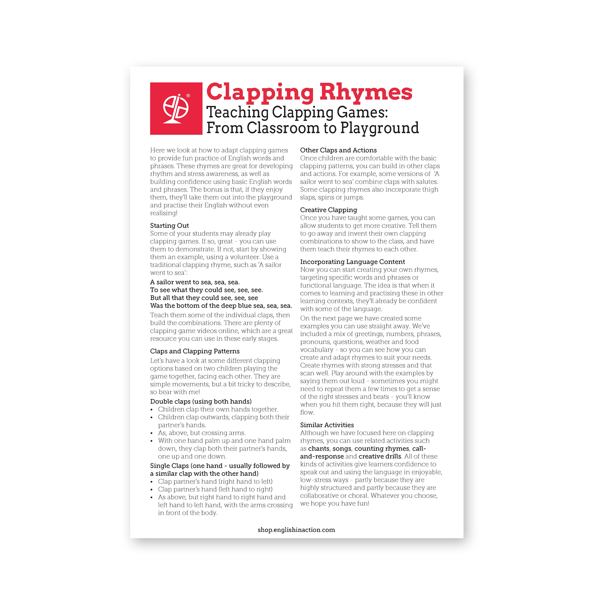 Clapping Rhymes | Rhythm and Speaking Activities for Young EFL Learner ...