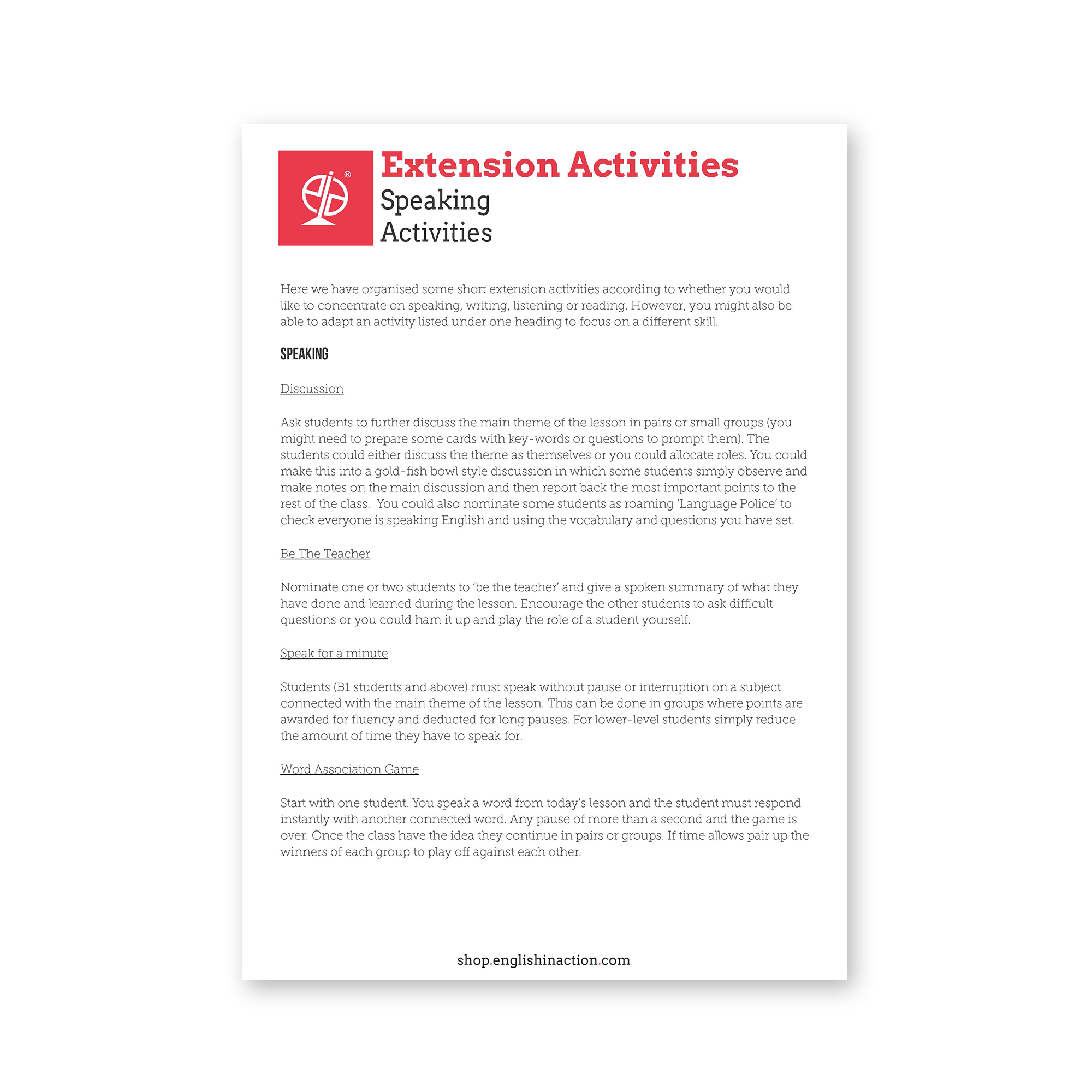 Lesson Extension TEFL/ESOL Extension Activities | Classroom Add-Ons for ESL Lessons ...