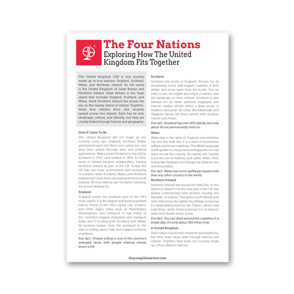The Four Nations | Discover the UK Reading and Matching Activity