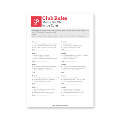 Join the Club! Youth Activities in the UK | ESL Reading & Club-Rules Matching Activity