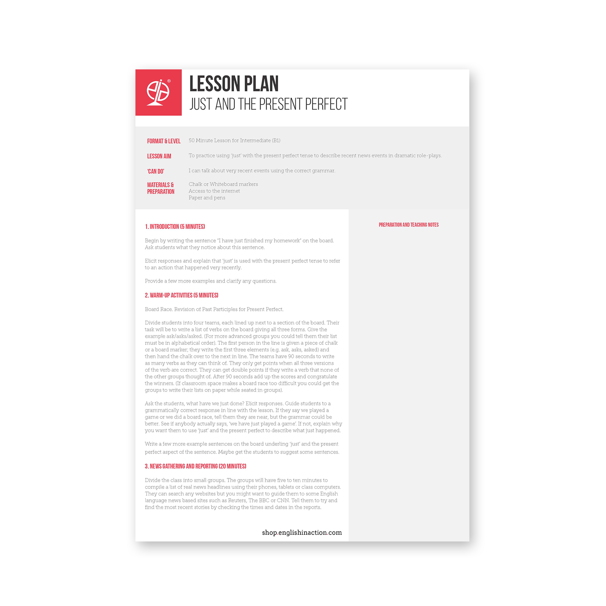 Just and the Present Perfect | ESL Lesson Plan for Recent Events and R ...