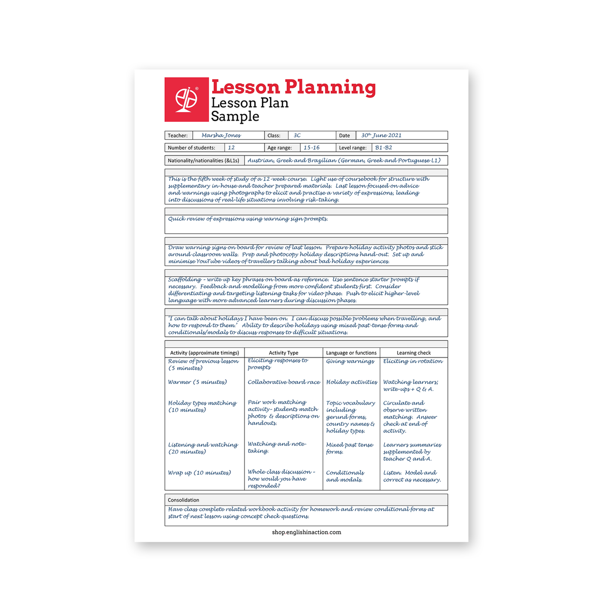 Lesson Plan Template and Sample | ESL Planning Resource for New Teache ...