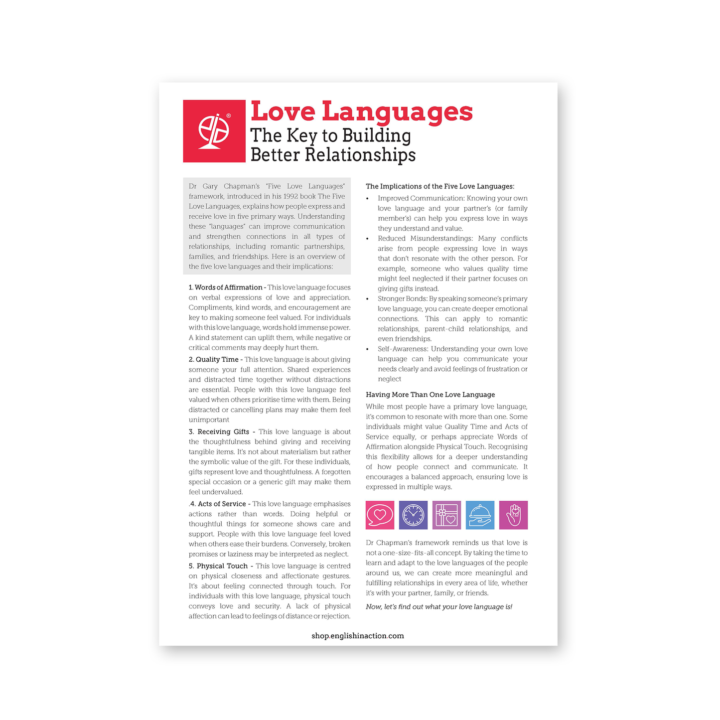 Love Languages Text and Quiz| EFL Resource