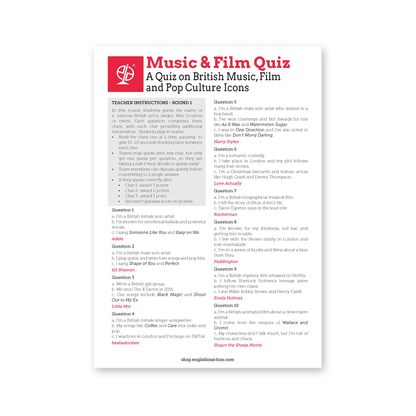Music & Film Quiz | ESL Pop Culture Quiz on British Songs, Films & Icons