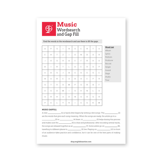 Music & Film Vocabulary | ESL Wordsearches, Crosswords & Printable Cards