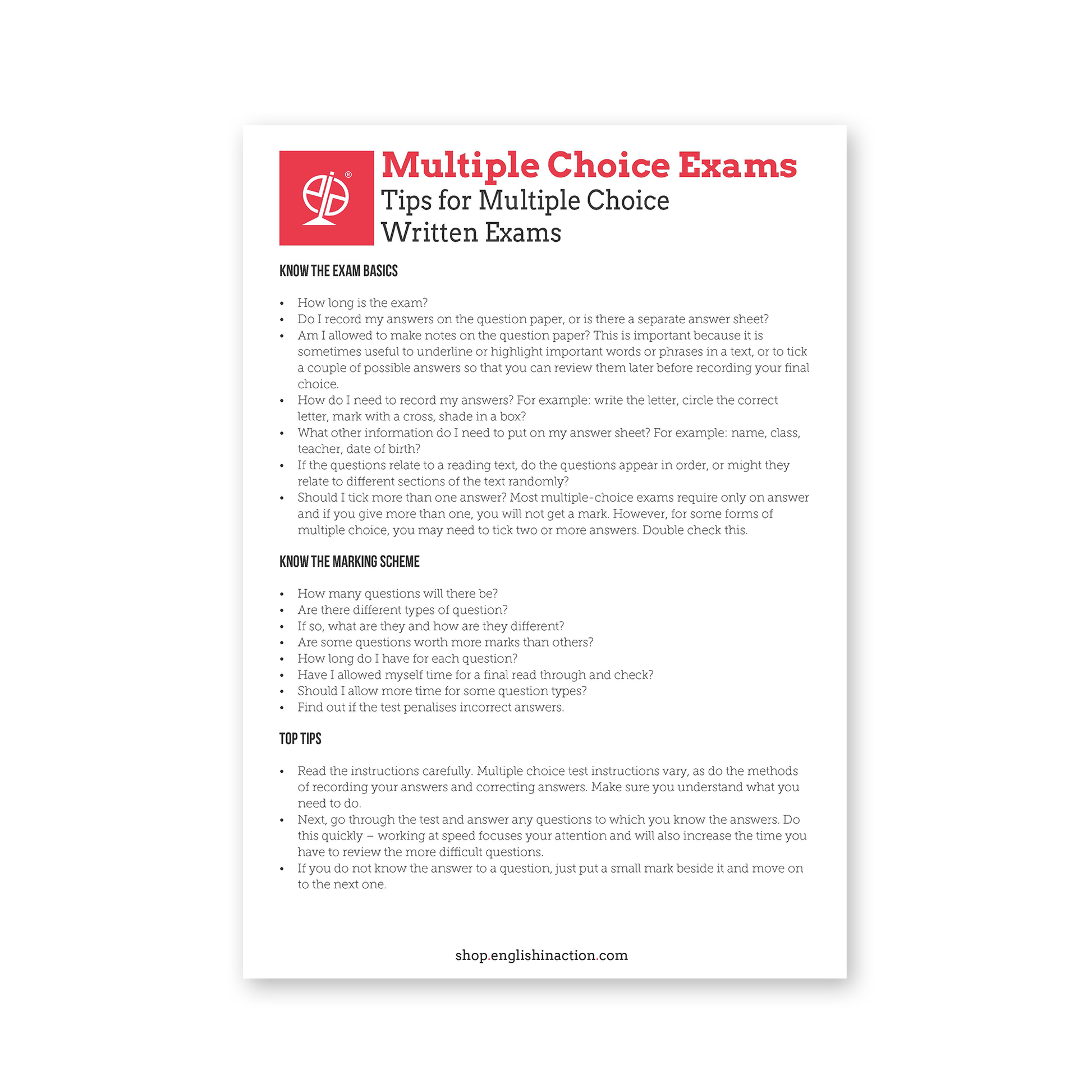 Tips for Multiple-Choice Written Exams | EFL Worksheet - TEFL-Toolkit.com