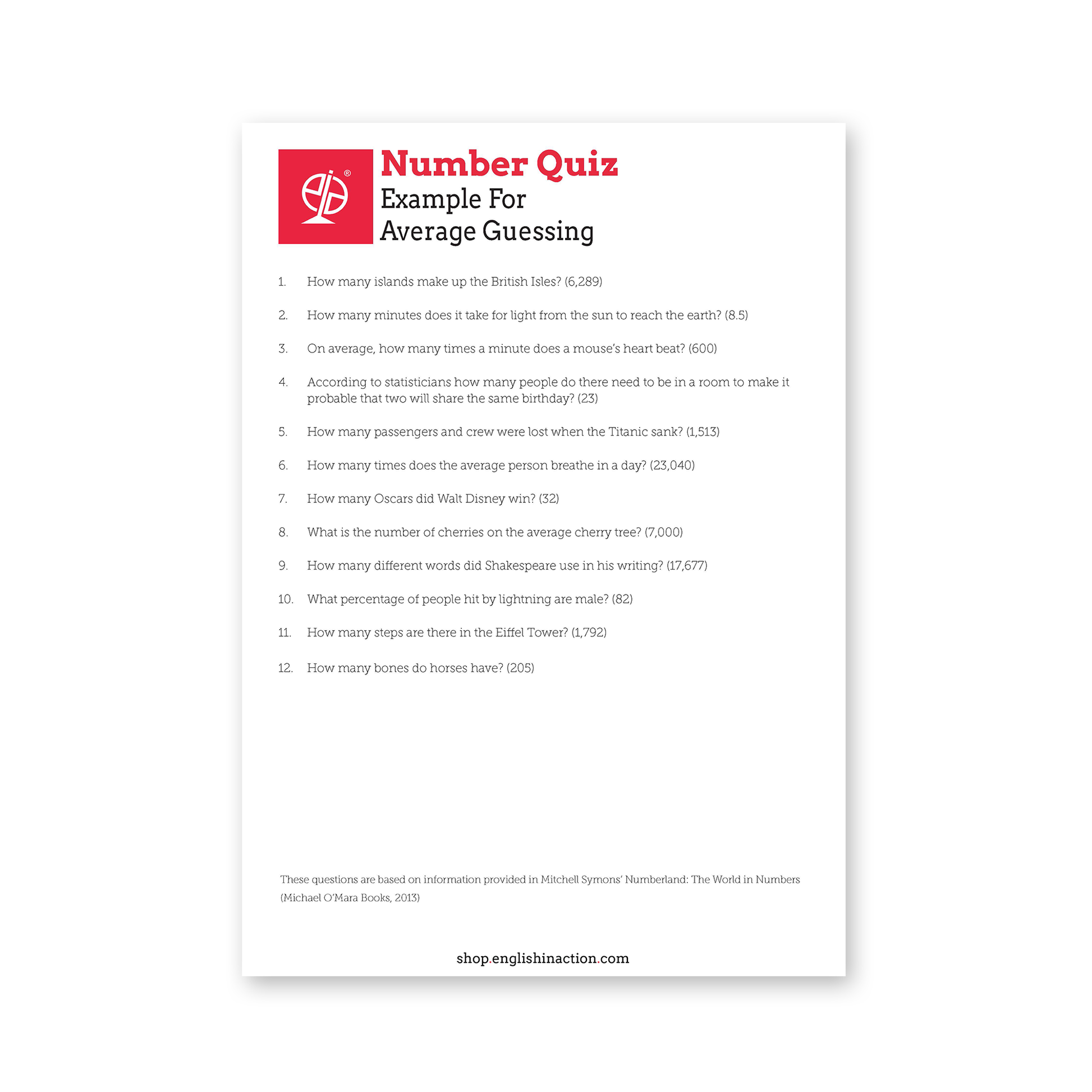 Number Quiz Example | Group-Based EFL Activity β EiA Shop